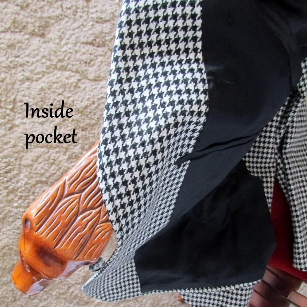 BOY'S WOOL BLAZER, 10-12 MED, BLACK & WHITE HOUNDSTOOTH CHECK, LINED, POCKETS